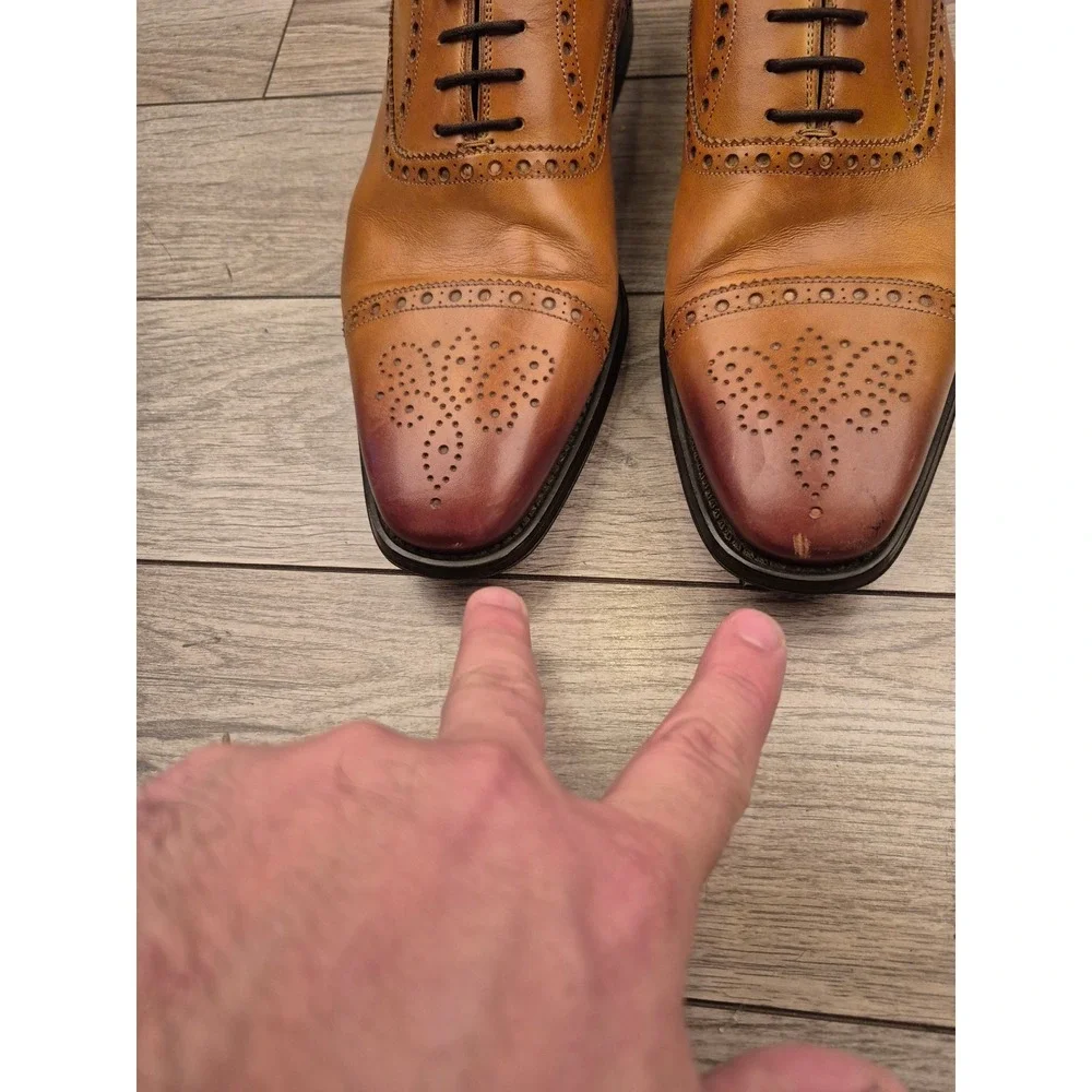 Magnanni Mens Cognac Leather Brogue Cap‎ Toe Oxford Dress Shoes 19399 Size 9.5 M